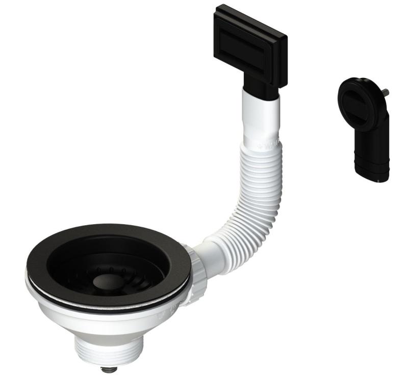 Granitemy kosár dugó készlet, matt fekete, mosogató lefolyó készlet, kerek és téglalap alakú túlfolyóval 1208967256