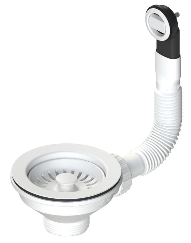 Granitemy kosár dugó szett matt fehér, lefolyó szett mosogatóhoz, túlfolyóval, kerek és téglalap alakú 1208967257