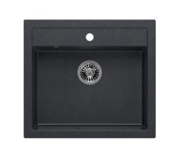 Quadri Boerderij landelijke inbouw of opbouw granieten gootsteen antraciet met roestvrijstalen plug 595x540mm 1208967269