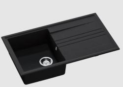 GraniteMy Vesi extra sekély gránit felépítmény fekete mosogató 86x50cm csepegtetővel, forgatható rozsdamentes acél dugóval 1208967279