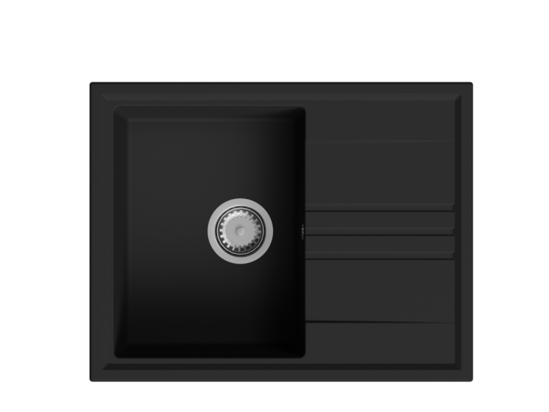 GraniteMy Vesi gránit felépítésű fekete mosogató 64x50cm csepegtetővel, fordítható rozsdamentes acél dugóval 1208967280