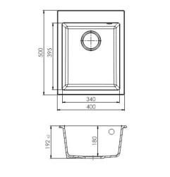 GraniteMy Bremen gránit mosogató 40x50 cm fekete felépítmény, alépítmény és süllyesztett beépítés csaptelephellyel és fekete dugóval 1208967281