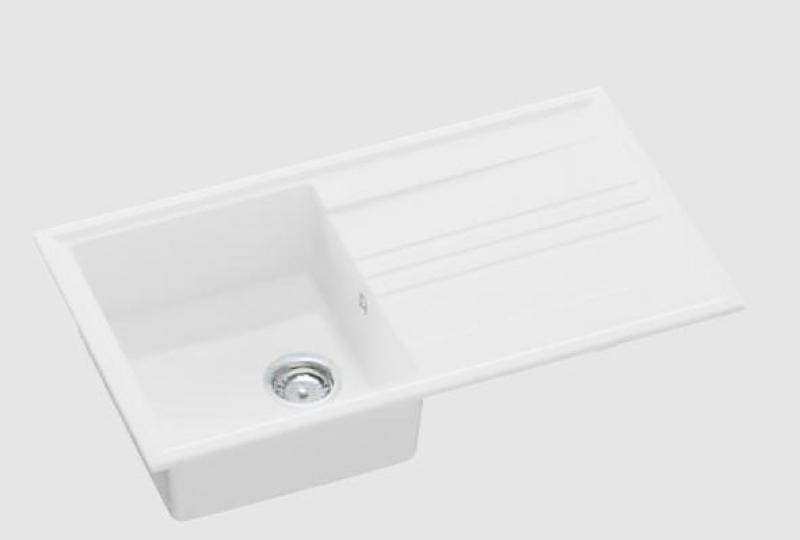 GraniteMy Vesi gránit fehér épített mosogató 86x50cm csepegtetővel, fordítható rozsdamentes acél dugóval 1208967291