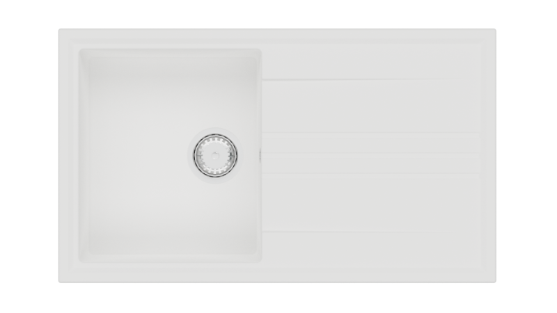 GraniteMy Vesi gránit fehér épített mosogató 86x50cm csepegtetővel, fordítható rozsdamentes acél dugóval 1208967291