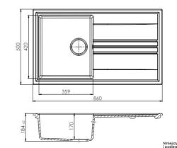 GraniteMy Vesi extra sekély gránit felépítő fehér mosogatótálca 86x50cm csepegtetővel, megfordítható fekete dugóval 1208967292