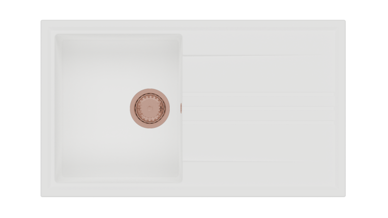 GraniteMy Vesi gránit felépítésű fehér mosogató 86x50cm csepegtetővel, fordítható réz dugóval 1208967294