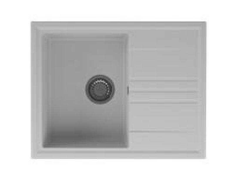 GraniteMy Vesi gránit fehér mosogató 64x50cm csepegtetővel, megfordítható, rozsdamentes acél dugóval 1208967298