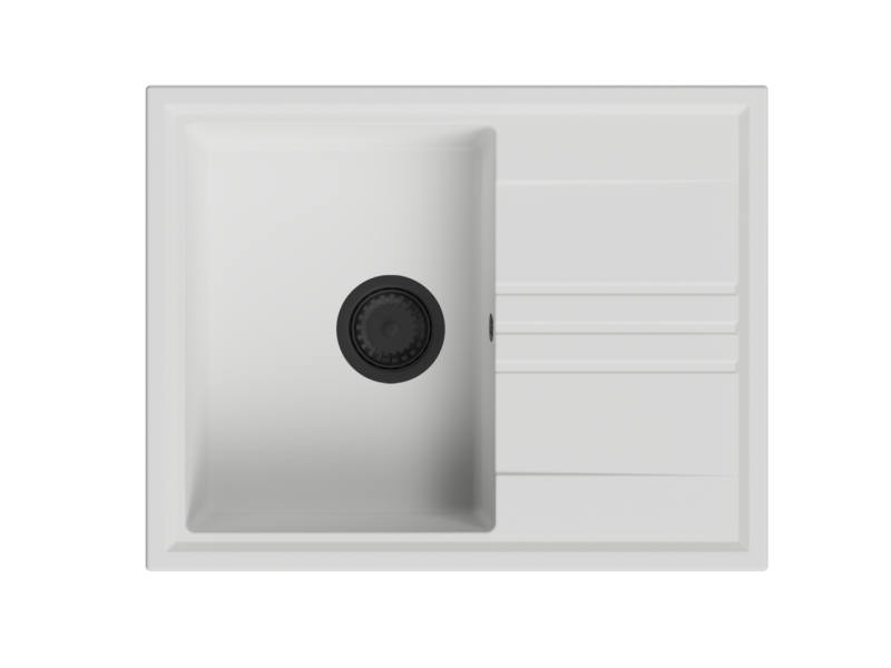 GraniteMy Vesi gránit felépítésű fehér mosogató 64x50cm csepegtetővel, fordítható fekete dugóval 1208967299