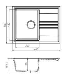 GraniteMy Vesi extra sekély gránit szabadon álló fehér mosogató 64x50cm csepegtetővel, megfordítható, réz dugóval 1208967301