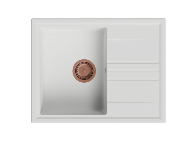 GraniteMy Vesi gránit felépítésű fehér mosogató 64x50cm csepegtetővel, fordítható réz dugóval 1208967301