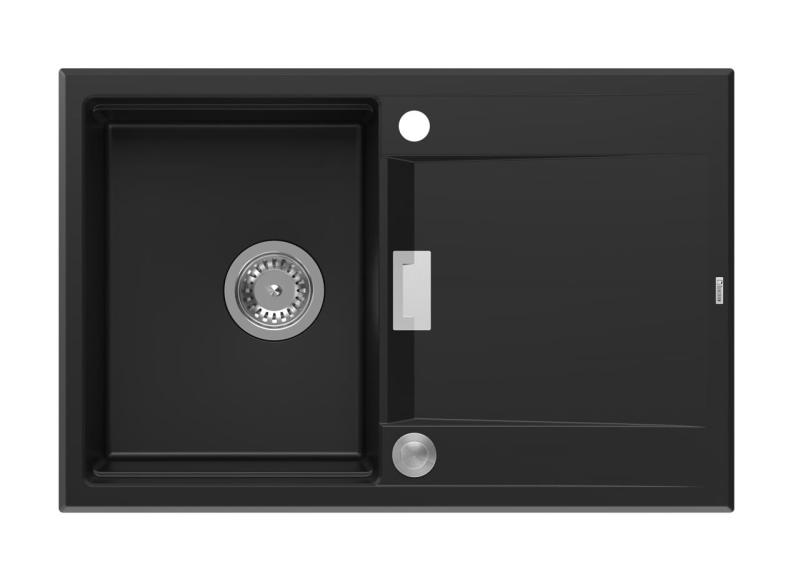 Quadri Minton Gránit Beépíthető Fekete Mosogató 76x50cm Csepegtetővel Megfordítható és Rozsdamentes Acél Dugóval - 1208967303