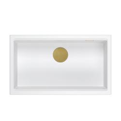 Quadri Newport II nagy és mély mosogató gránit felülettel és alsó szerkezettel, fehér mosogató 76x45cm arany dugóval 1208967305