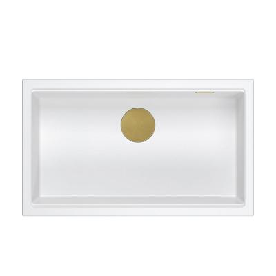Quadri Newport II nagy és mély mosogató gránit felülettel és alsó szerkezettel, fehér mosogató 76x45cm arany dugóval 1208967305