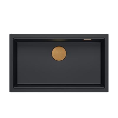 Quadri Newport II nagy és mély mosogató gránit felépítés és süllyesztett fekete mosogató 76x45cm réz dugóval 1208967306