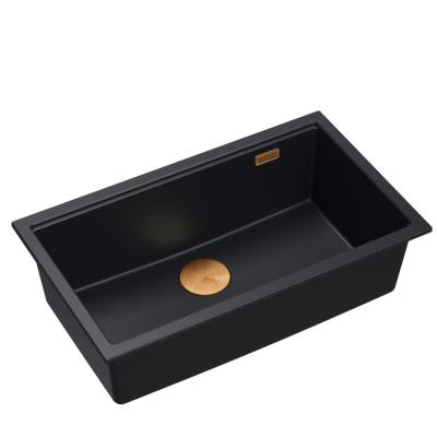Quadri Newport II nagy és mély mosogató gránit felépítés és süllyesztett fekete mosogató 76x45cm réz dugóval 1208967306
