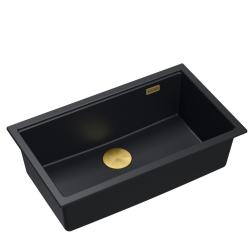Quadri Newport II nagy és mély mosogató gránitból, felül- és aláépíthető fekete mosogató 76x45 cm arany dugóval 1208967307