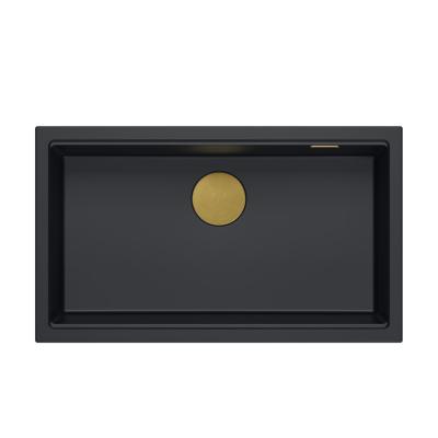 Quadri Newport II nagy és mély mosogató gránitból, felül- és aláépíthető fekete mosogató 76x45 cm arany dugóval 1208967307