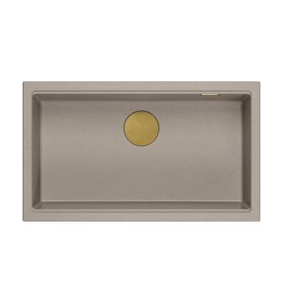 Quadri Newport II nagy és mély mosogató gránitból, felépítményes és beépíthető taupe mosogató, 76x45cm arany szűrővel, 1208967309