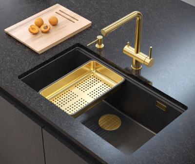 Quadri Newport II nagy és mély mosogatótálca gránit anyagból felépítve és aláépítve, antracit színű mosogatótálca 76x45cm arany dugóval 1208967312