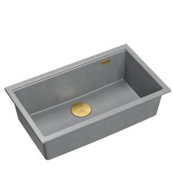 Quadri Newport II nagy és mély mosogató gránit mosogató beépíthető és aláépíthető szürke mosogató 76x45cm arany dugóval 1208967315