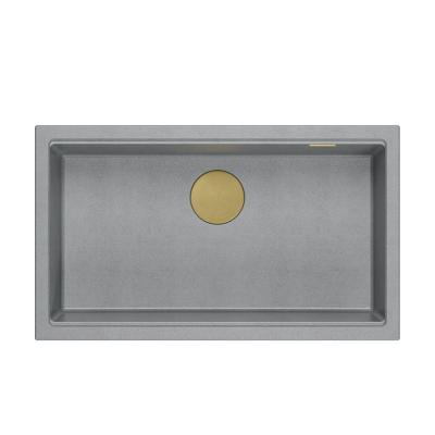 Quadri Newport II nagy és mély mosogató gránit mosogató beépíthető és aláépíthető szürke mosogató 76x45cm arany dugóval 1208967315