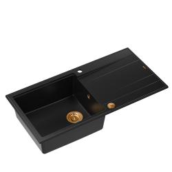 Quadri Luton fekete gránit mosogatótálca csepegtető felülettel, megfordítható, 100x50cm, réz dugóval 1208967316