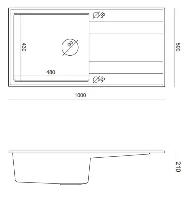 Quadri Luton fekete gránit mosogatótálca csepegtető felülettel, megfordítható, 100x50cm, réz dugóval 1208967316