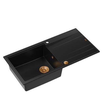 Quadri Luton fekete gránit mosogatótálca csepegtető felülettel, megfordítható, 100x50cm, réz dugóval 1208967316