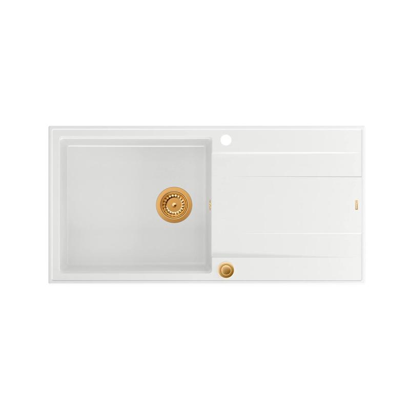 Quadri Luton fehér gránit mosogatótálca csepegtetővel, megfordítható, 100x50 cm, réz dugóval 1208967318