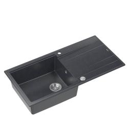 Quadri Luton antraciet graniet opbouw spoelbak met afdruipvlak omkeerbaar 100x50 cm met roestvrijstalen plug 1208967320