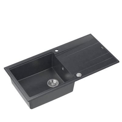 Quadri Luton antraciet graniet opbouw spoelbak met afdruipvlak omkeerbaar 100x50 cm met roestvrijstalen plug 1208967320