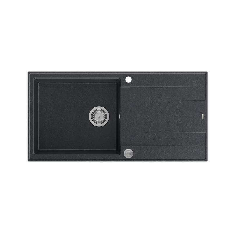 Quadri Luton antraciet graniet opbouw spoelbak met afdruipvlak omkeerbaar 100x50 cm met roestvrijstalen plug 1208967320