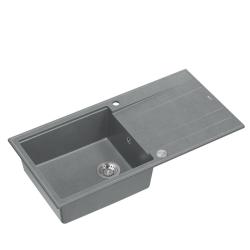 Quadri Luton szürke gránit felépítmény mosogató csepegtetőfelülettel, megfordítható, 100x50cm, rozsdamentes acél dugóval, 1208967323