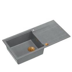 Quadri Luton szürke gránit felépítmény mosogató csepegtető felülettel, megfordítható, 100x50cm, réz dugóval, 1208967324