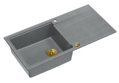 Quadri Luton szürke gránit mosogató csepegtető tálcával, megfordítható, 100x50 cm, arany színű dugóval, 1208967325