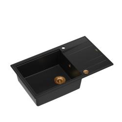 Quadri Luton fekete gránit felépítési mosogató nagy méretben, csepegtetővel, fordítható 86x50cm-es méretben, réz dugóval 1208967326