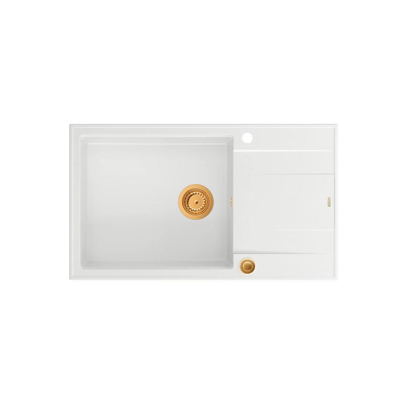 Quadri Luton fehér gránit nagy felültét mosogató csepegtetővel, megfordítható, 86x50cm, réz dugóval 1208967328