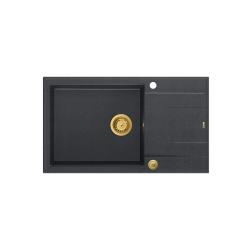 Quadri Luton antraciet granieten grote opbouw spoelbak met afdruipvlak omkeerbaar 86x50cm met gouden plug 1208967334

Quadri Luton nagy, antracit gránit mosogatótálca csepegtető felülettel, m
