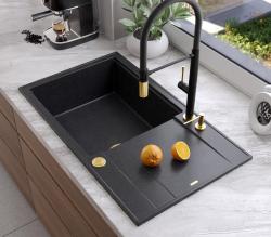 Quadri Luton antraciet granieten grote opbouw spoelbak met afdruipvlak omkeerbaar 86x50cm met gouden plug 1208967334

Quadri Luton nagy, antracit gránit mosogatótálca csepegtető felülettel, m