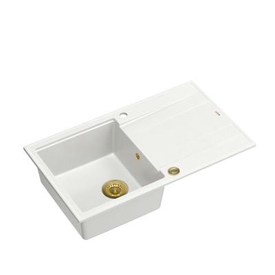 Quadri Luton fehér gránit mosogató csepegtető tálcával, megfordítható, 86x50 cm, arany lefolyóval 1208967338