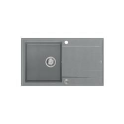 Quadri Luton szürke gránit beépíthető mosogató csepegtető felülettel, megfordítható, 86x50 cm, rozsdamentes acél dugóval, 1208967340
