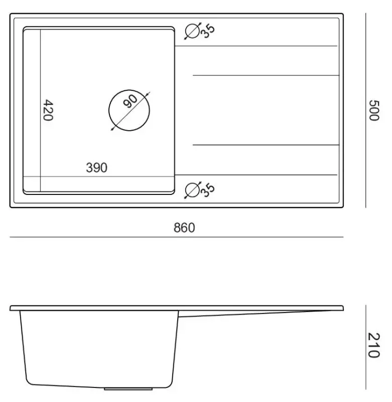 Quadri Luton szürke gránit beépíthető mosogató csepegtető felülettel, megfordítható, 86x50 cm, rozsdamentes acél dugóval, 1208967340