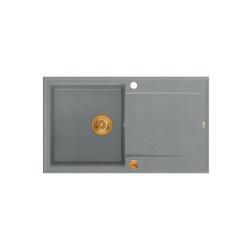 Quadri Luton szürke gránit mosogatótálca csepegtető felülettel, megfordítható, 86x50cm, réz dugóval 1208967342