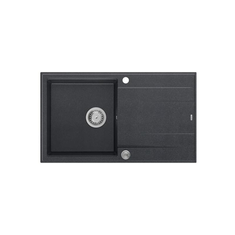 Quadri Luton antracit gránit felépítményes mosogató csepegtetővel, fordítható, 86x50 cm, rozsdamentes acél dugóval 1208967343