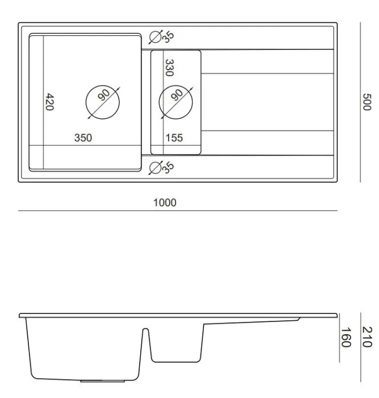 Quadri Luton fekete gránit 1,5 medencés, forgatható mosogató csepegtető felülettel 100x50 cm arany dugóval 1208967346