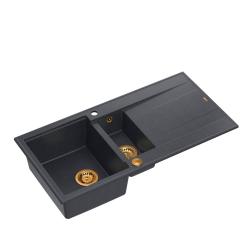 Quadri Luton antraciet graniet mosogató 1,5 medencével és csepegtetőfelülettel, megfordítható, 100x50cm, réz dugóval 1208967355