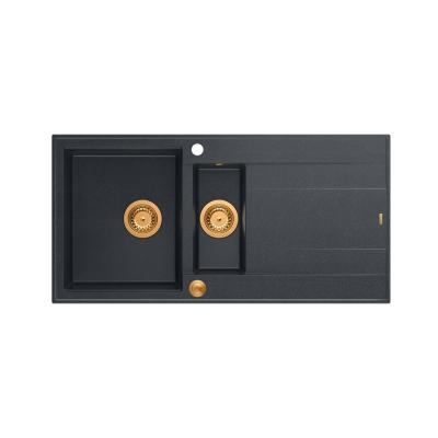 Quadri Luton antraciet graniet mosogató 1,5 medencével és csepegtetőfelülettel, megfordítható, 100x50cm, réz dugóval 1208967355
