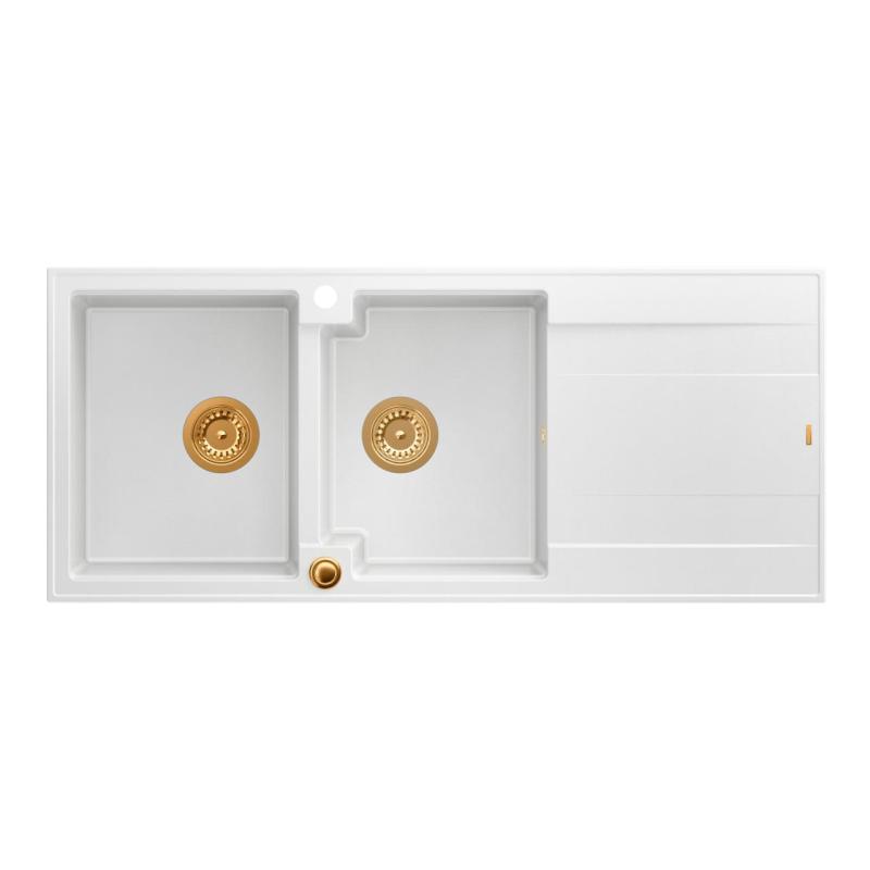 Quadri Luton beépített dupla gránit mosogató fehér csepegtető résszel 116x50 cm réz dugóval 1208967359