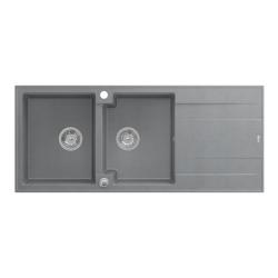 Quadri Luton felépítésű dupla gránit mosogató szürke csepegtetőtálcával 116x50 cm rozsdamentes acél dugóval 1208967360