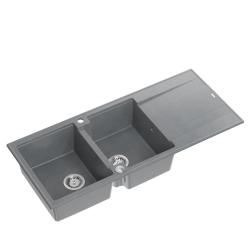 Quadri Luton felépítésű dupla gránit mosogató szürke csepegtetőtálcával 116x50 cm rozsdamentes acél dugóval 1208967360